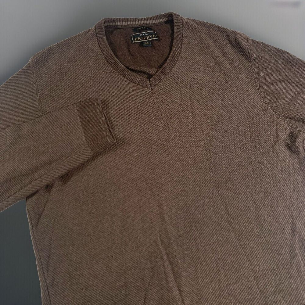 Jos A Bank RESERVE Sweater Mens XL Brown‎ Cashmere Wool Blend V-Neck Italy Made